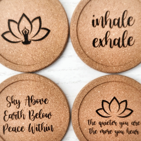 ZEN / YOGI GIFT!!! Laser Engraved Cork Coaster Set - Namaste - Picture 9 of 10